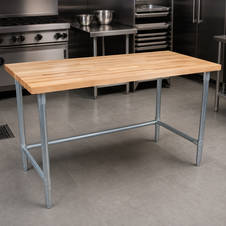 Product image #3 for John Boos 48" x 30" Northern Hard Rock Maple Wood Top Work Table with Galvanized Base and Adjustable Bracing