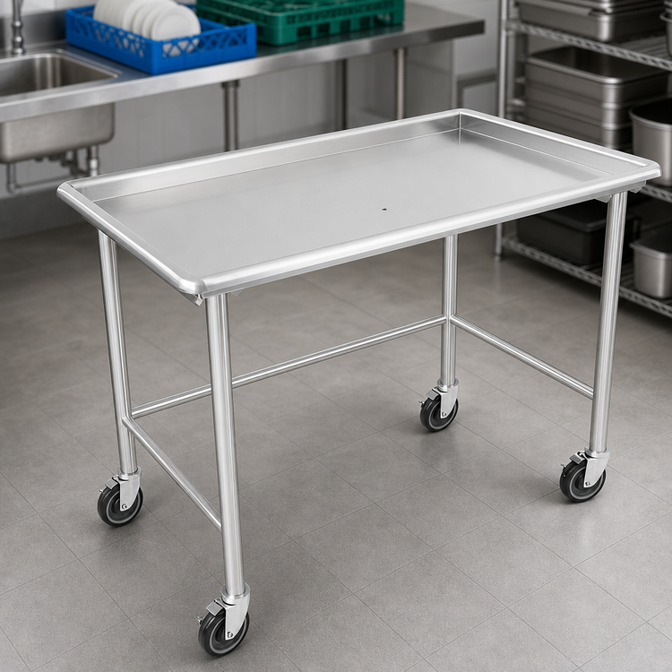 Product image #3 for John Boos 48-7/8-Inch x 30-3/8-Inch Stainless Steel Dishroom Sorting Table with Raised Edge and Locking Casters