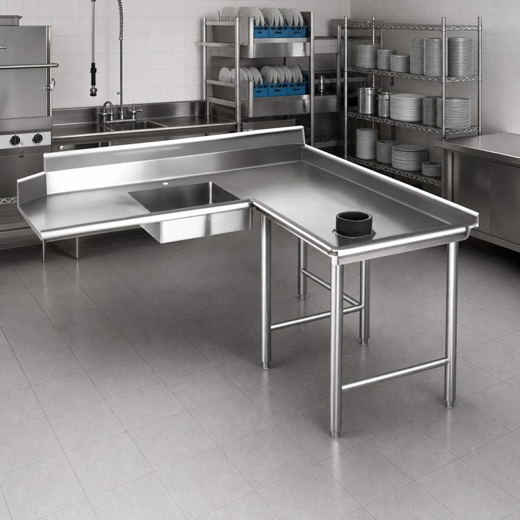 Product image #3 for Eagle Group Right-Hand Island Soiled Dishtable with Pre-Rinse Sink, 108-Inch Machine Side x 60-Inch End Side, 16/304 Stainless Steel