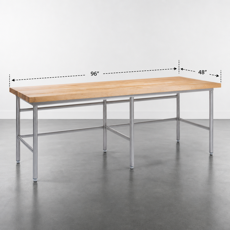 Product image #3 for John Boos Stainless Steel Baker's Table Frame for 96"W x 48"D Top, Center Braced, Welded Set-Up