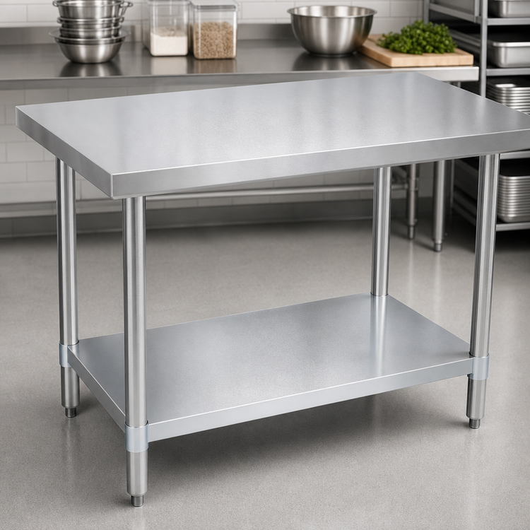 Product image #3 for BK Resources 60 x 18 Inch Stainless Steel Work Table with Galvanized Undershelf and Legs