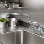 Thumbnail image #3 for BK Resources EVO-4DM-18 4-Inch Deck-Mount Manual Faucet, Stainless Steel, 18-Inch Double-Jointed Swing Spout, Lead-Free
