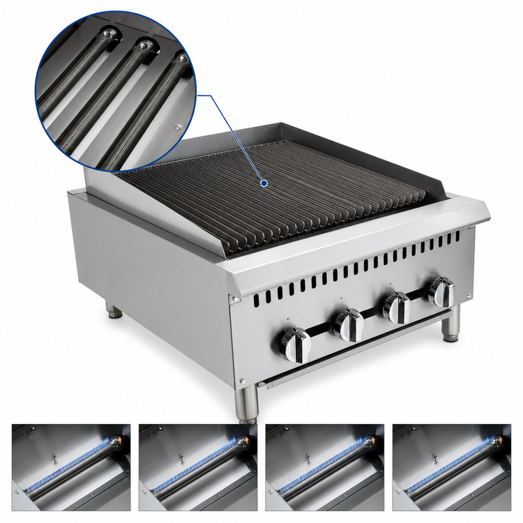 Product image #3 for Comstock-Castle 24-Inch Countertop Radiant Gas Char-Broiler, 4-Burner, 80,000 BTU