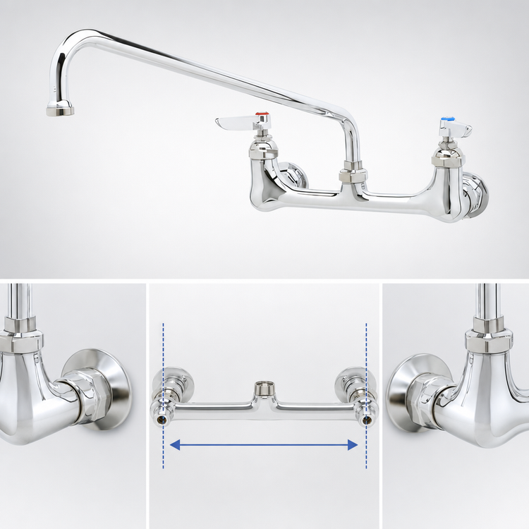 Product image #3 for T&S Brass B-2299 8-Inch Wall Mount Mixing Faucet with 14-Inch Swing Nozzle