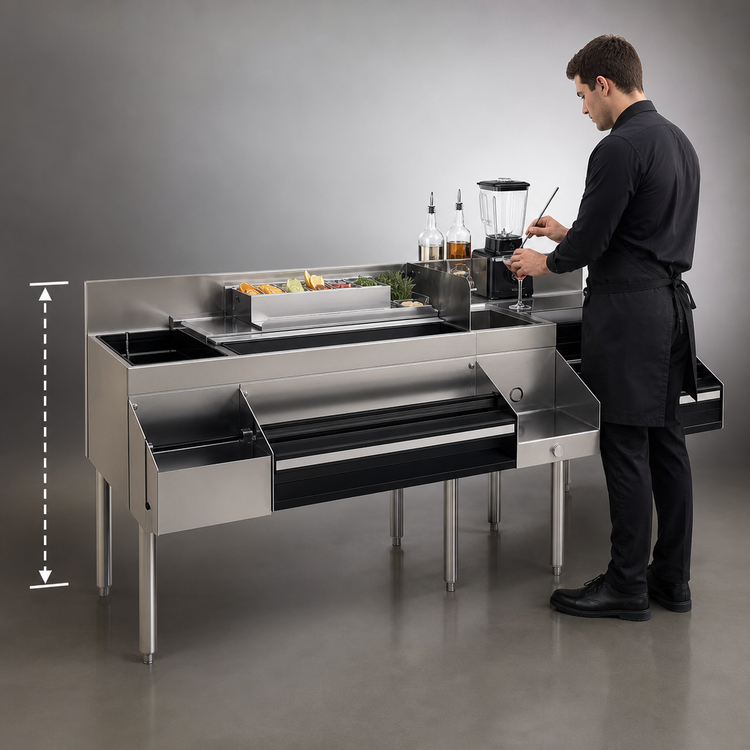 Product image #3 for Glastender 72-Inch All-In-One Underbar Ice Bin/Cocktail Station with Blender Shelf and 10-Circuit Cold Plate