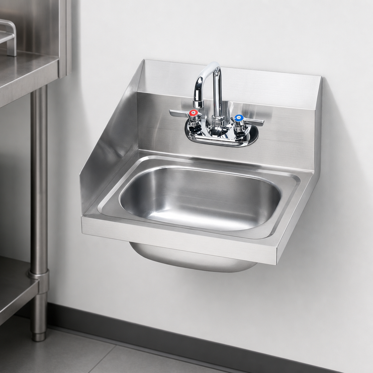 Product image #3 for Krowne Wall-Mount Stainless Steel Hand Sink with Left Side Splash and Faucet Included