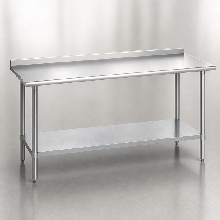Product image #3 for Duke 108-Inch x 24-Inch Supreme Series Stainless Steel Work Table with 1-1/8-Inch Riser and Galvanized Undershelf