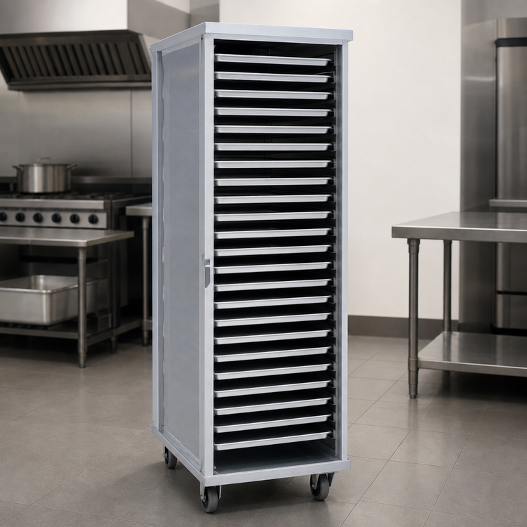 Product image #3 for New Age Full-Height Mobile Aluminum Pan Rack, 40-Pan Capacity, End Loading, Closed Sides