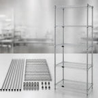 Thumbnail image #3 for Quantum WR74-2424S-5 Stationary 5-Shelf 304 Stainless Steel Wire Shelving Starter Kit, 24"W x 24"D x 74"H
