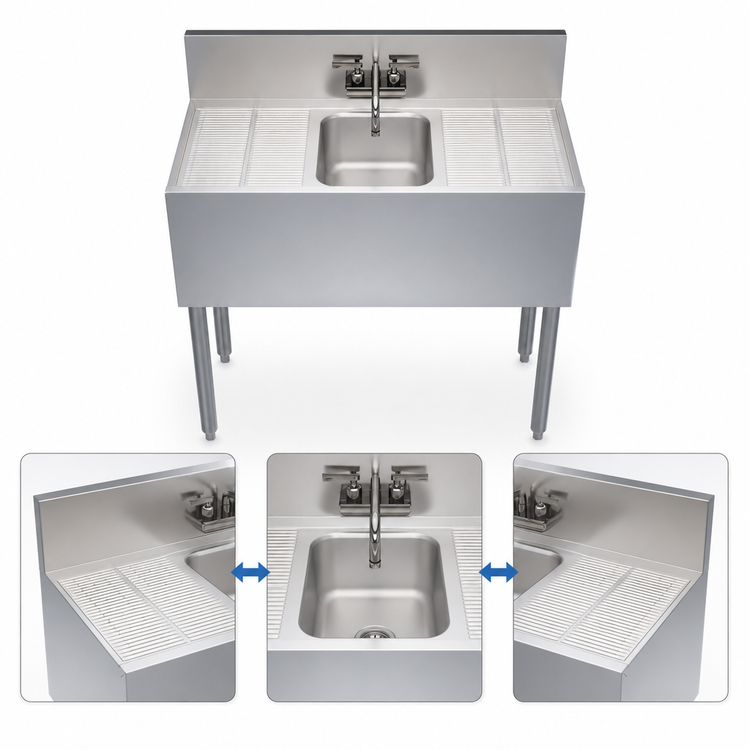 Product image #3 for Krowne Royal Series One-Compartment Underbar Bar Sink with Dual 12-Inch Drainboards, 36 Inch W x 19 Inch D