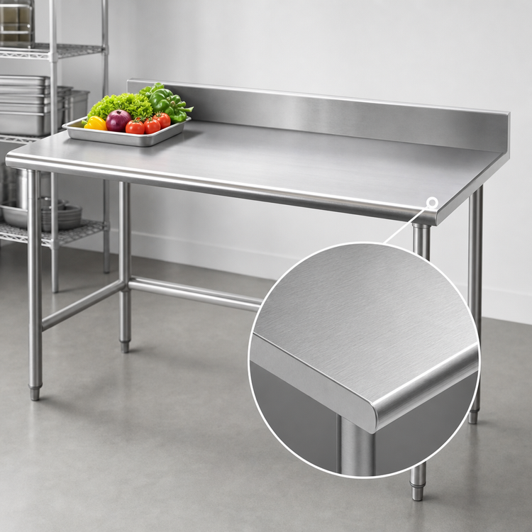Product image #3 for Advance Tabco 120-Inch x 36-Inch 14-Gauge 304 Stainless Steel Work Table with 5-Inch Backsplash and Open Base