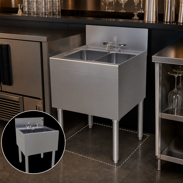 Product image #3 for Glastender DSB-24-S Two-Compartment Underbar Sink Unit with Deck-Mount Faucet, 24 Inch Wide x 24 Inch Deep