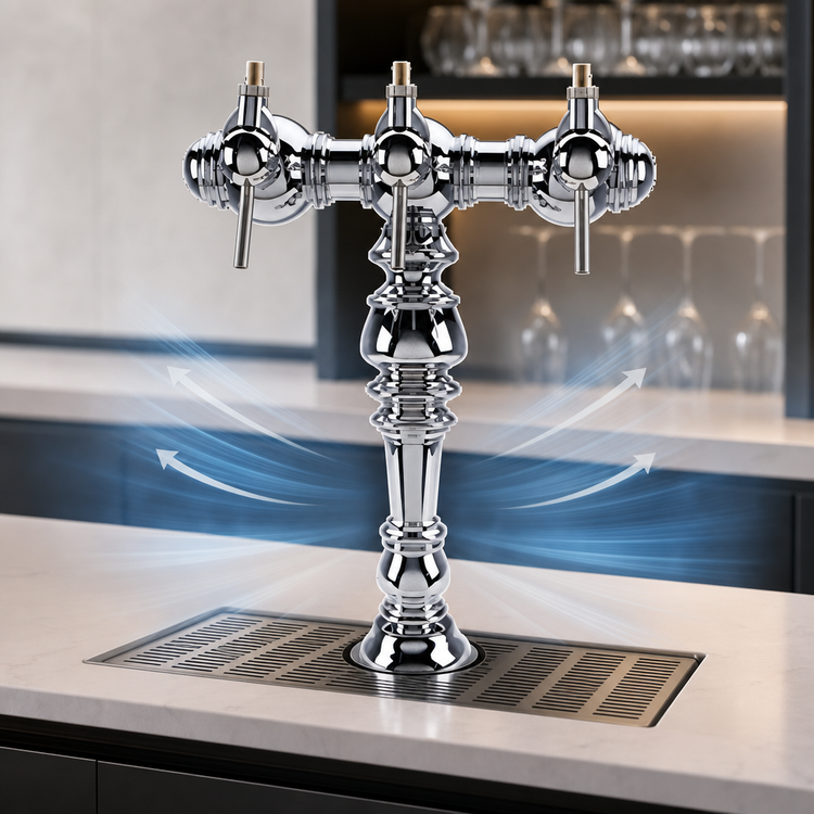 Product image #3 for Celine Countertop Air-Cooled Wine Font with 3 Side Pull Faucets
