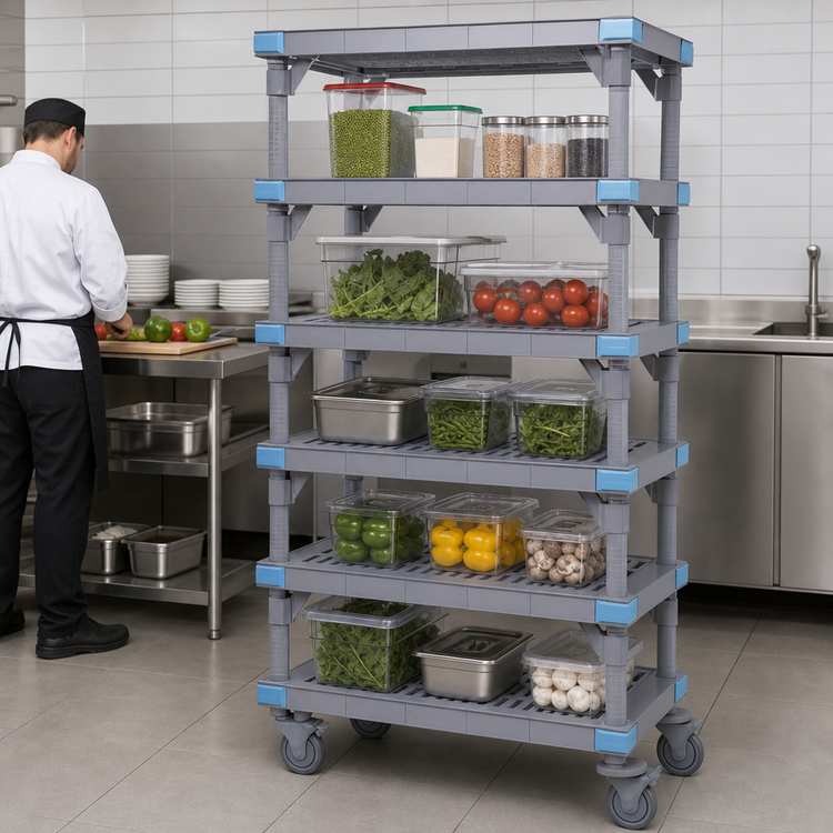 Product image #3 for Quantum Millenia Mobile Polymer Starter Shelving Unit with 5 Open Grid Shelves, 60W x 18D x 62H, Gray