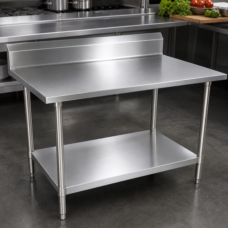 Product image #3 for John Boos Stallion 120-Inch x 36-Inch 14-Gauge Stainless Steel Work Table with 5-Inch Backsplash and Undershelf