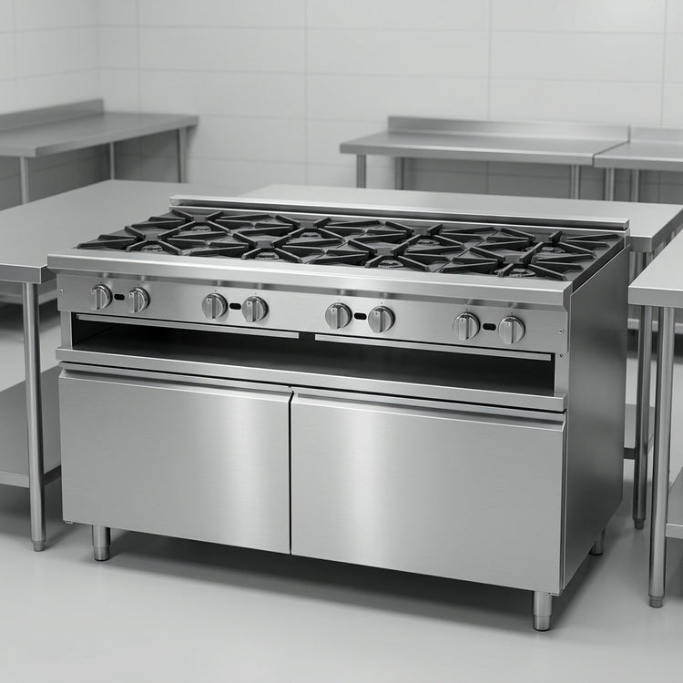 Product image #2 for Titan JTRH-8 72 Inch Heavy Duty Gas Range with (8) Open Burners and Cabinet Base