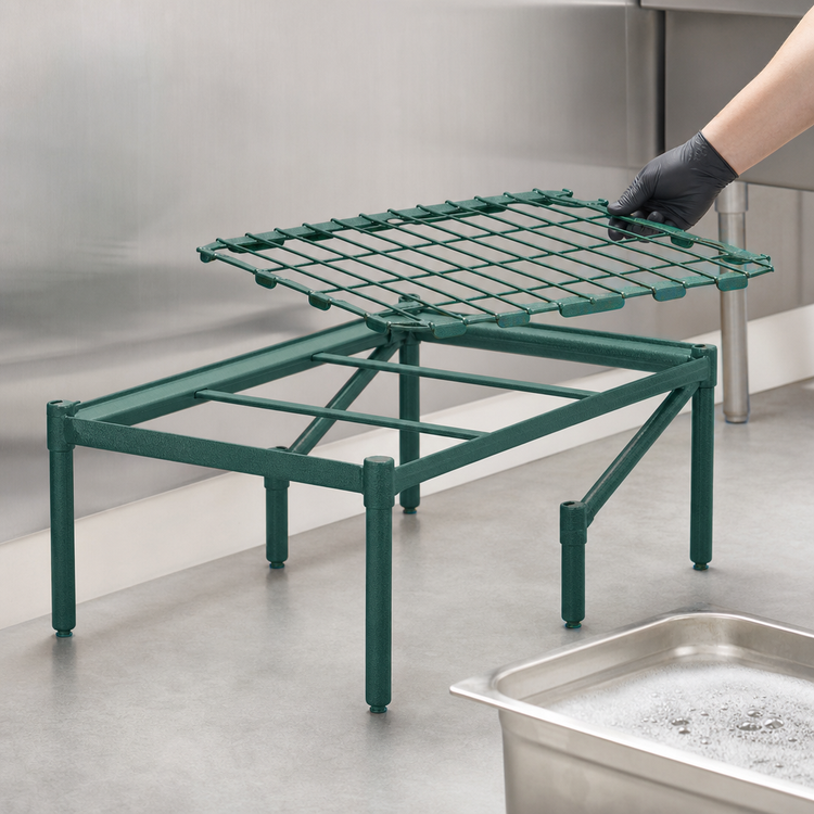 Product image #3 for Metro Super Erecta 48" x 18" Wire Dunnage Rack with Lift-Off Mat, Metroseal 3 Green Epoxy Finish, 1300 lb Capacity