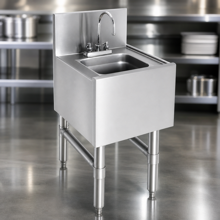 Product image #3 for Spec-Bar Freestanding Underbar Hand Sink with T&S Gooseneck Faucet, 12-Inch Wide x 24-Inch Deep, 304 Stainless Steel