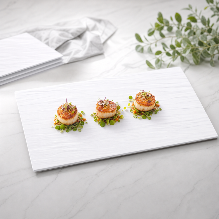 Product image #3 for Rectangular Melamine Faux Slate Serving Platter, 21-1/2 x 13 Inch, White