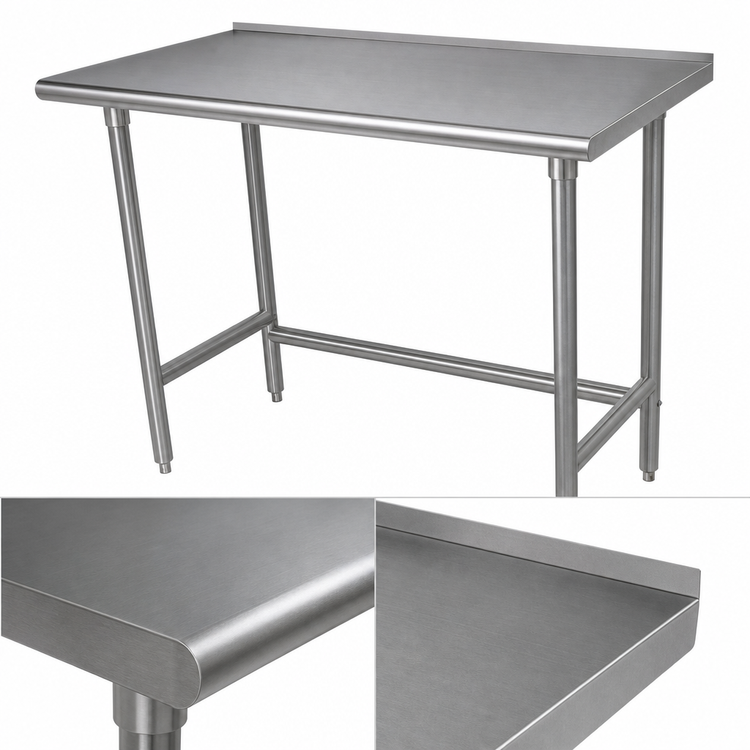 Product image #3 for Advance Tabco TFSS-304 Premium Stainless Steel Open Base Work Table, 48 x 30 Inches, 14-Gauge 304 Top, 1-1/2 Inch Rear Up-Turn