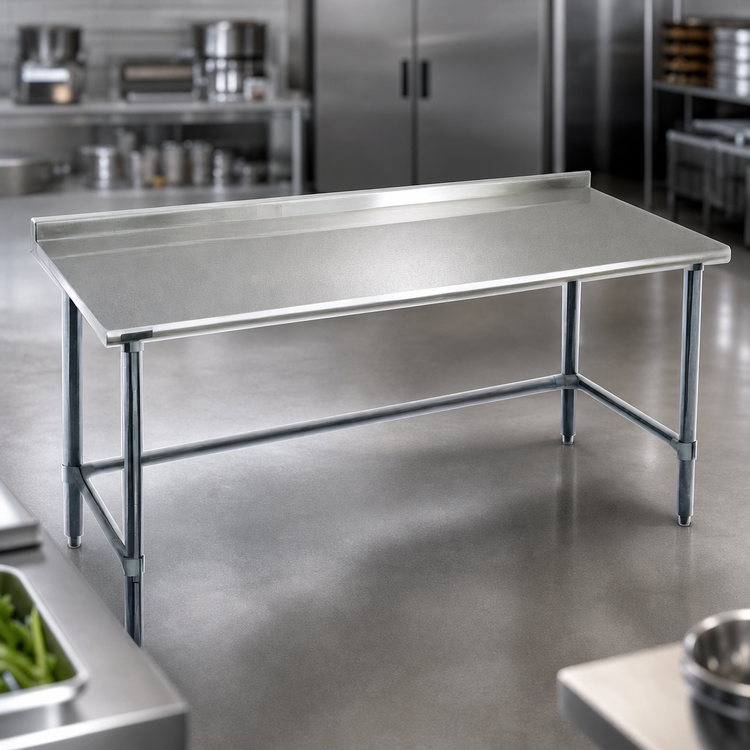 Product image #3 for Eagle Spec-Master 72-Inch x 30-Inch Work Table with 14-Gauge 300 Series Stainless Steel Top, 1-1/2-Inch Rear Upturn, and Galvanized Tubular Base