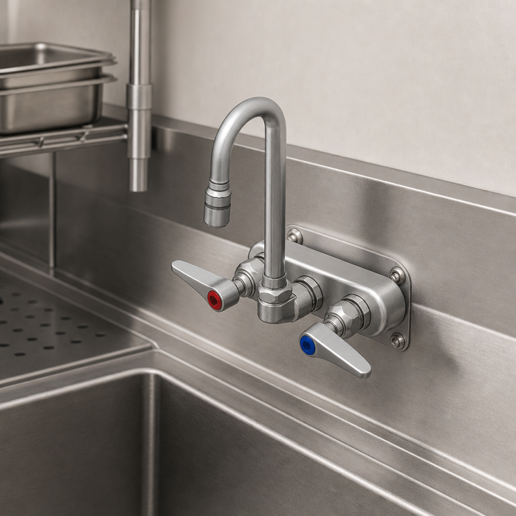 Product image #3 for T&S Brass 4-Inch Center Wall-Mount Workboard Faucet with 2 11/16-Inch Swivel Gooseneck
