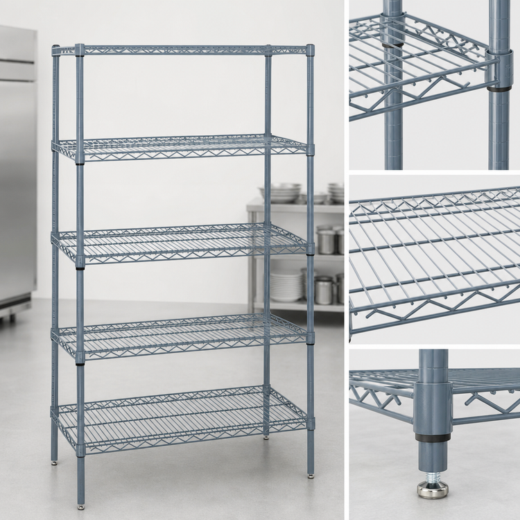 Product image #3 for Quantum 42"W x 30"D x 86"H 5-Shelf Wire Shelving Starter Kit, Stationary, Gray Epoxy Antimicrobial Finish