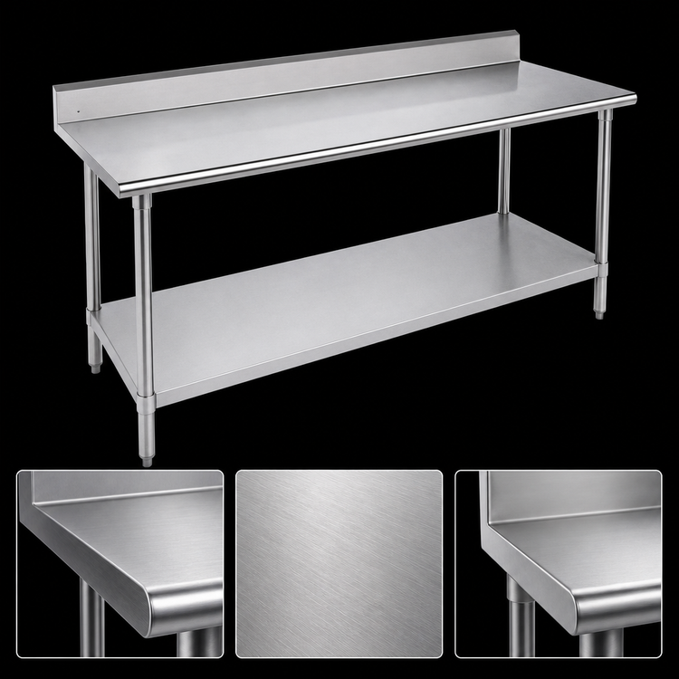 Product image #3 for Advance Tabco Premium Series 144-Inch x 36-Inch Work Table with 304 Stainless Steel Top, 5-Inch Backsplash, and Galvanized Undershelf