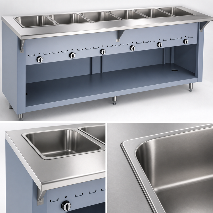 Product image #3 for Thurmaduke G-4-CBPG 4-Pan Dry Heat Gas Steamtable Unit with Paint Grip Steel Base
