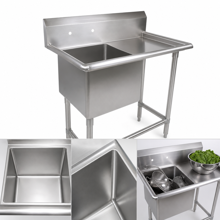Product image #3 for John Boos Pro-Bowl 1-Compartment Stainless Steel Sink with 24-Inch Right-Hand Drainboard and 10-Inch Backsplash