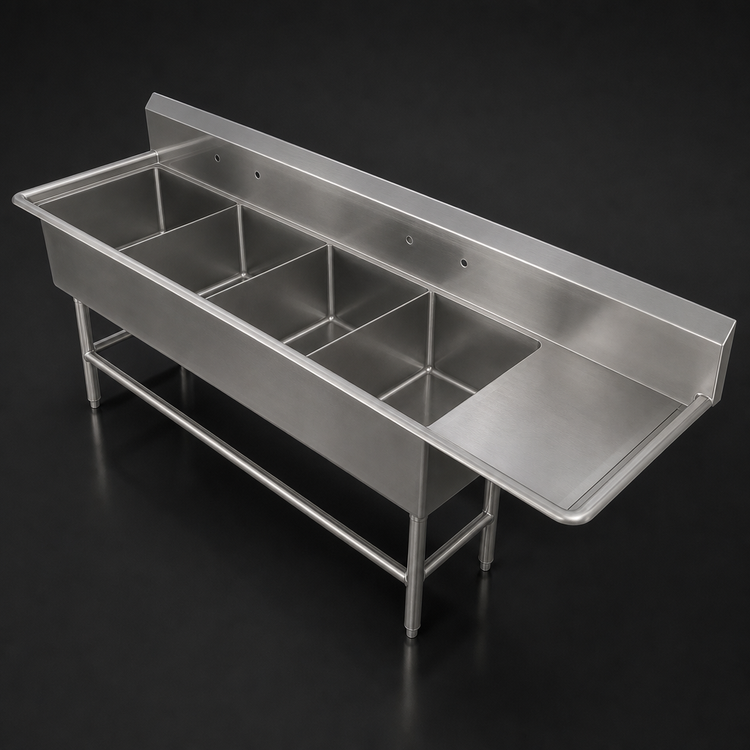 Product image #3 for John Boos Pro-Bowl 4-Compartment Stainless Steel Sink with 30-Inch Right Drainboard, 14-Inch Deep Bowls