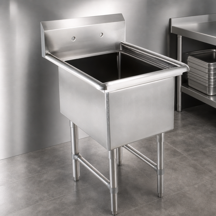 Product image #3 for John Boos B-Series 1-Compartment Stainless Steel Floor Sink with Legs and 10" Backsplash, 21-1/8" x 25-1/2"