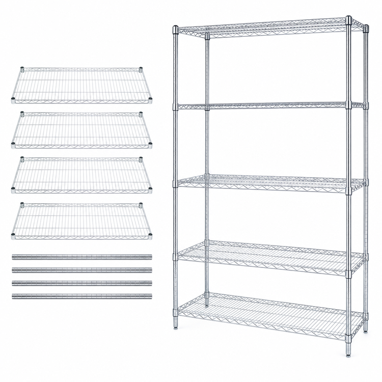 Product image #3 for Quantum Stationary Wire Shelving Starter Kit, 36" W x 24" D x 86" H, 5 Shelves, 304 Stainless Steel