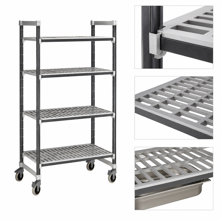 Product image #3 for Cambro Camshelving Elements XTRA 4-Tier Vented Mobile Starter Unit, 18 x 48 x 70-1/4 Inches, Speckled Gray