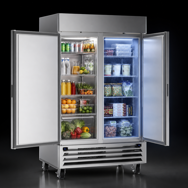 Product image #4 for Beverage-Air Horizon Series Dual-Temp Two-Section Reach-In Refrigerator/Freezer, Left Refrigerator / Right Freezer, Standard Depth, Stainless Steel