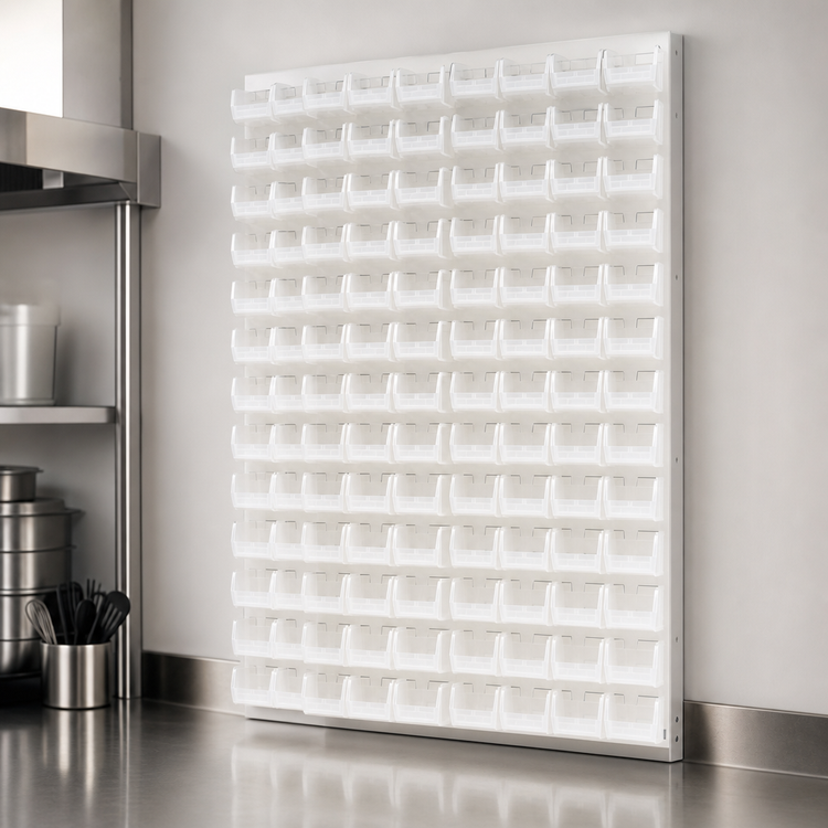 Product image #3 for Quantum Wall-Mounted Louvered Panel Starter Unit with 120 Clear Bins, 36 x 8 x 61 Inches
