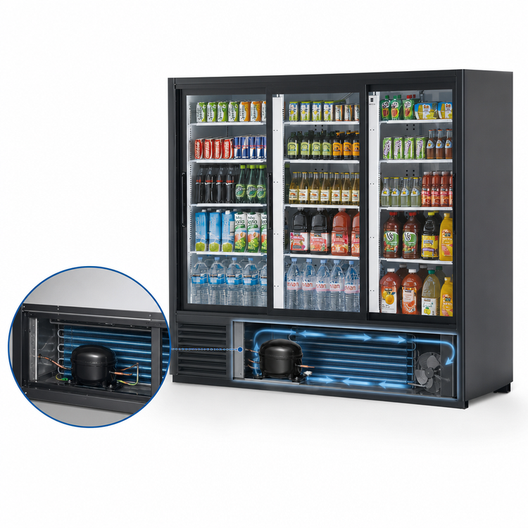 Product image #4 for Turbo Air TGM-69R(B)-N 3-Section Glass Door Merchandiser Refrigerator, 61.83 Cu. Ft., Black Trim