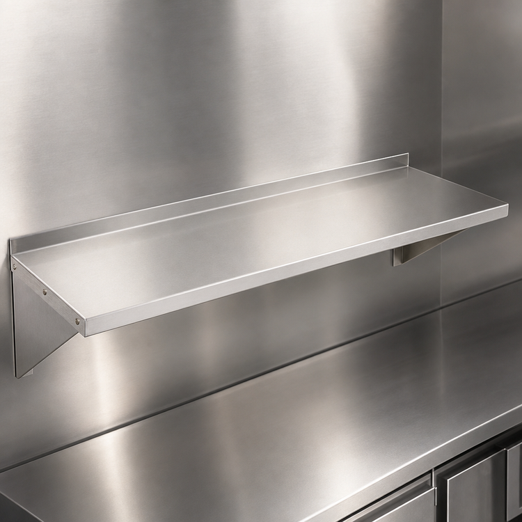 Product image #3 for John Boos Stallion 36-Inch x 12-Inch Wall-Mounted Stainless Steel Shelf with Safety Edge Front and 1-1/2-Inch Rear Up-Turn