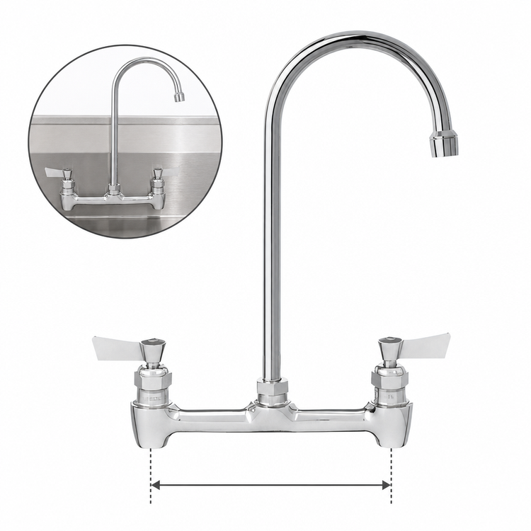 Product image #3 for Fisher 8-Inch Center Backsplash Mount Commercial Faucet with 6-Inch Gooseneck Swivel/Rigid Spout