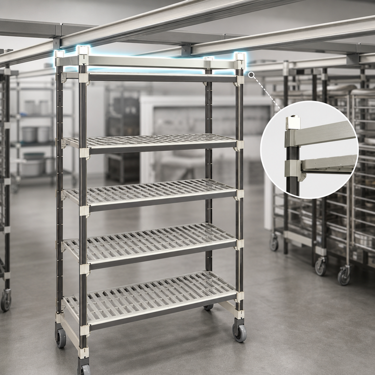 Product image #3 for Cambro Camshelving Elements XTRA 5-Tier High Density Top Rail Mobile Starter Unit, 24 x 48 x 80 Inches, Overhead Track Shelving