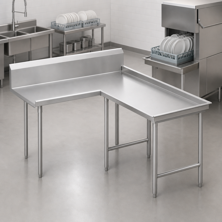 Product image #3 for Advance Tabco L-Shaped Island Clean Dish Table, 59-Inch, Right-Side Attachment, 16-Gauge 304 Stainless Steel