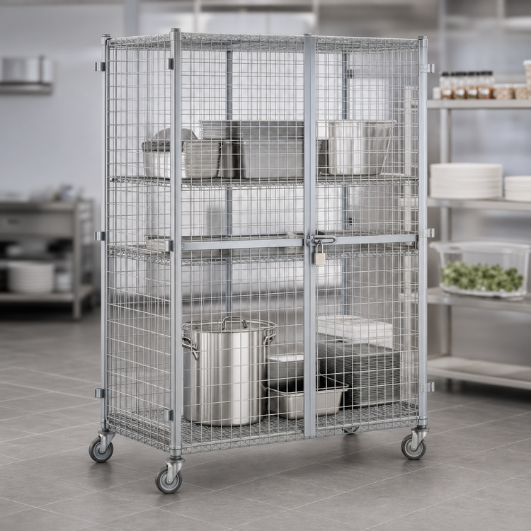 Product image #3 for Eagle Group QuadTruss Mobile Wire Security Cage with Padlock-Ready Double Doors and Casters