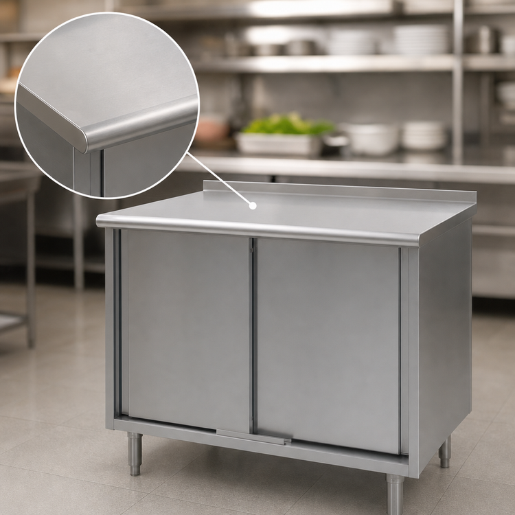 Product image #3 for Spec-Master Enclosed Cabinet Base Work Table with Sliding Doors, 48 x 30 Inches, 304 Stainless Steel Top