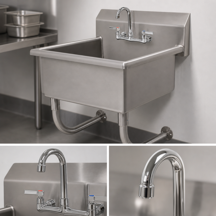 Product image #3 for Advance Tabco Wall-Mounted Single-Station 14 Gauge Stainless Steel Service Sink with K-159 Gooseneck Faucet, 20 x 19-1/2 x 10 Inch Bowl