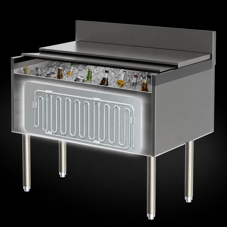 Product image #3 for Perlick Top Shelf TSF Series 48-Inch Full-Depth Stainless Steel Underbar Ice Bin/Cocktail Unit with 10-Circuit Cold Plate