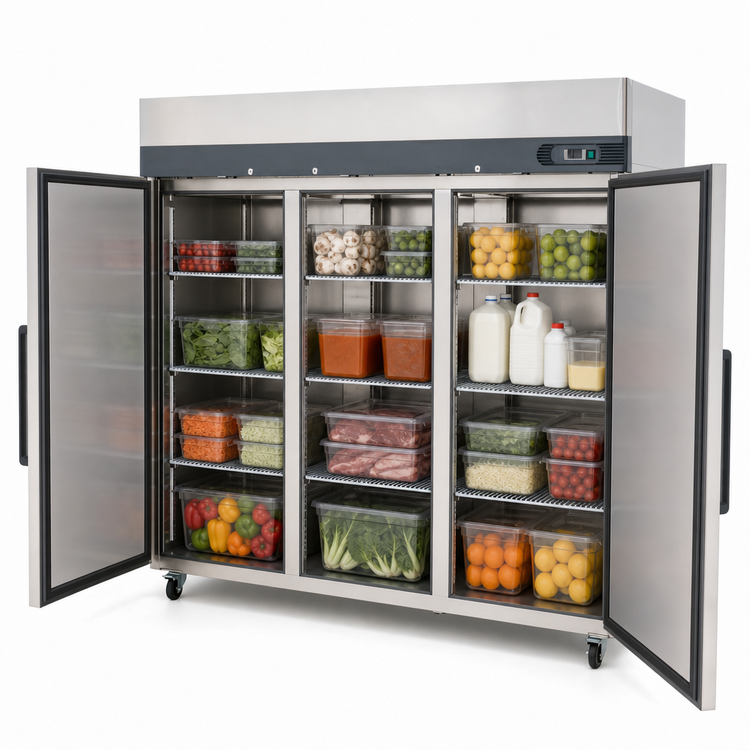 Product image #3 for Migali Competitor Series Three-Section Reach-In Refrigerator, 72.0 Cu. Ft., Top-Mount Self-Contained, Stainless Steel