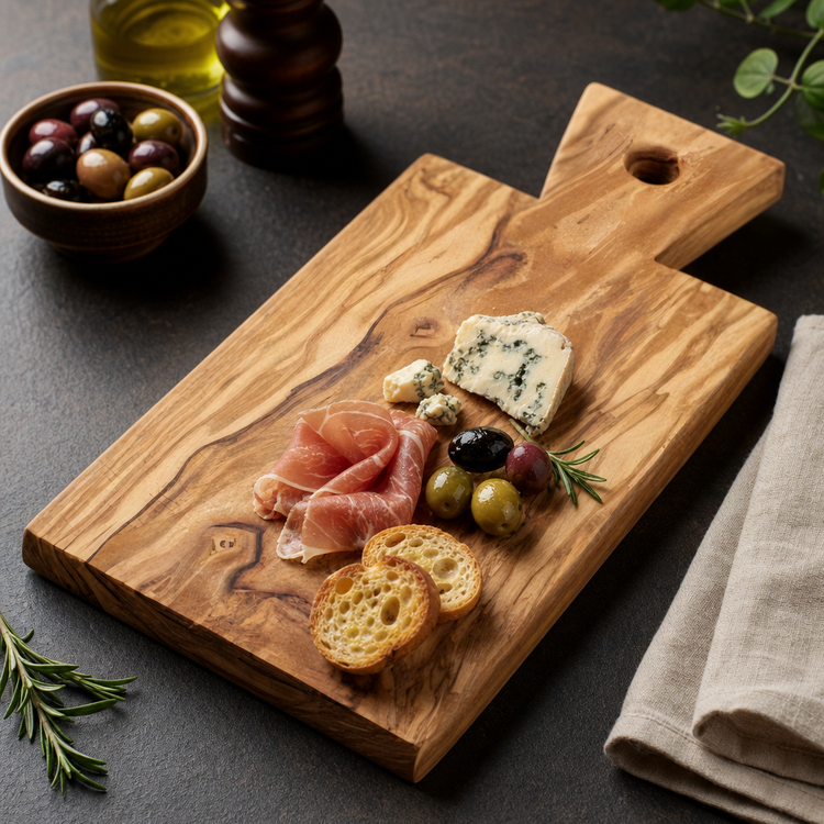 Product image #3 for American Metalcraft Olive Wood Rectangular Serving Board with Handle, 14-7/8-Inch Overall Length