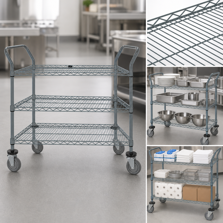 Product image #3 for Quantum 3-Shelf Gray Epoxy Wire Utility Cart