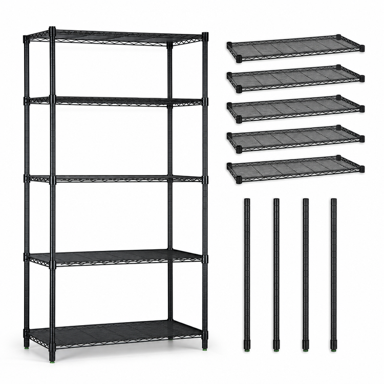 Product image #3 for Quantum 42"W x 14"D x 74"H Stationary Black Epoxy Wire Shelving Starter Kit with 5 Shelves
