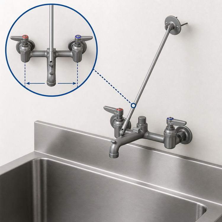 Product image #3 for T&S Brass B-0661-RGH Wall-Mount Service Sink Faucet with Bucket/Pail Hook Spout, 8-Inch Centers, Rough Chrome-Plated Finish